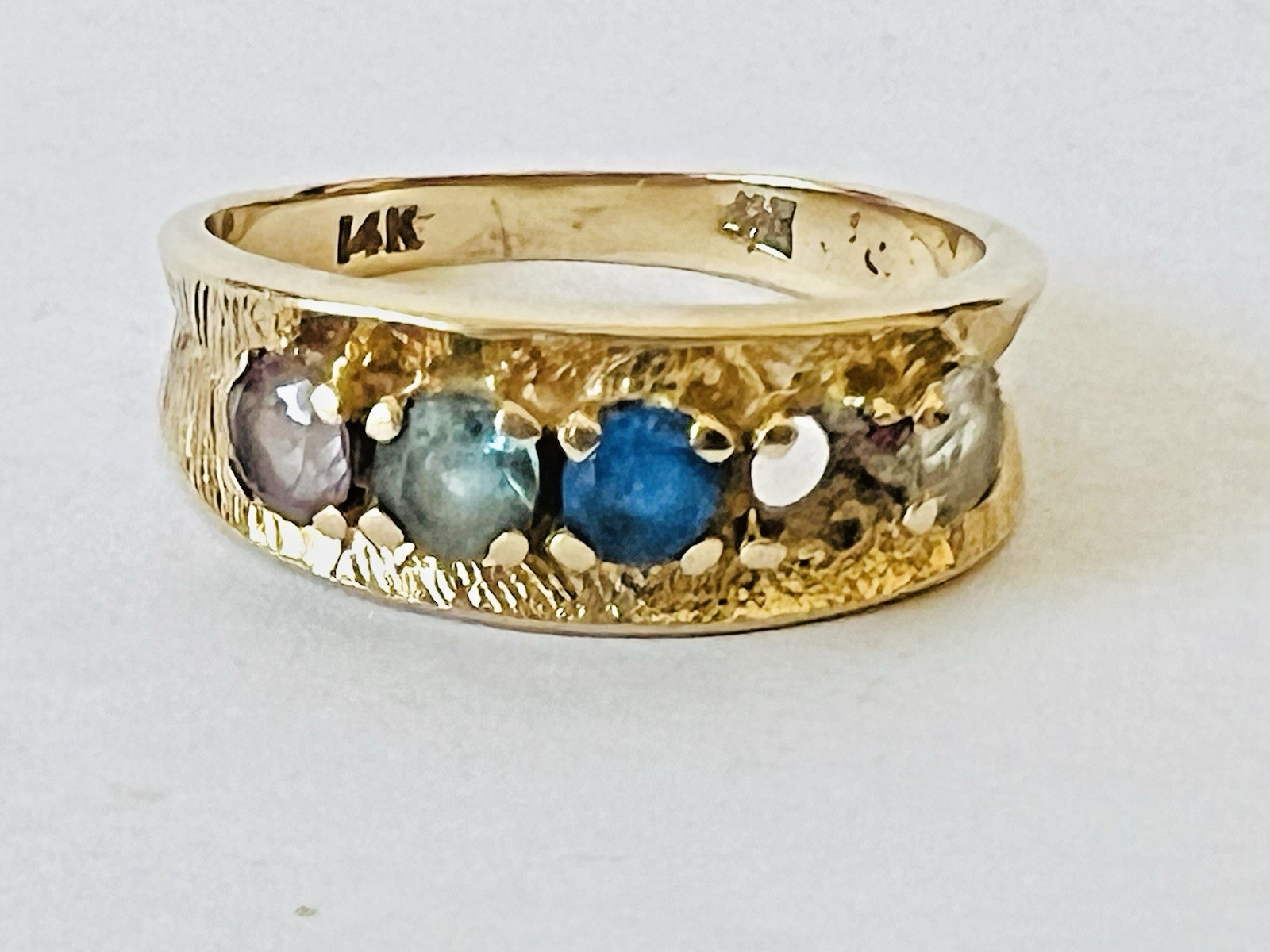 Vintage 14k Yellow Gold 5 Gem Stone 1 Missing MOTHERS Band Ring 3.6 Grams Sz 8
