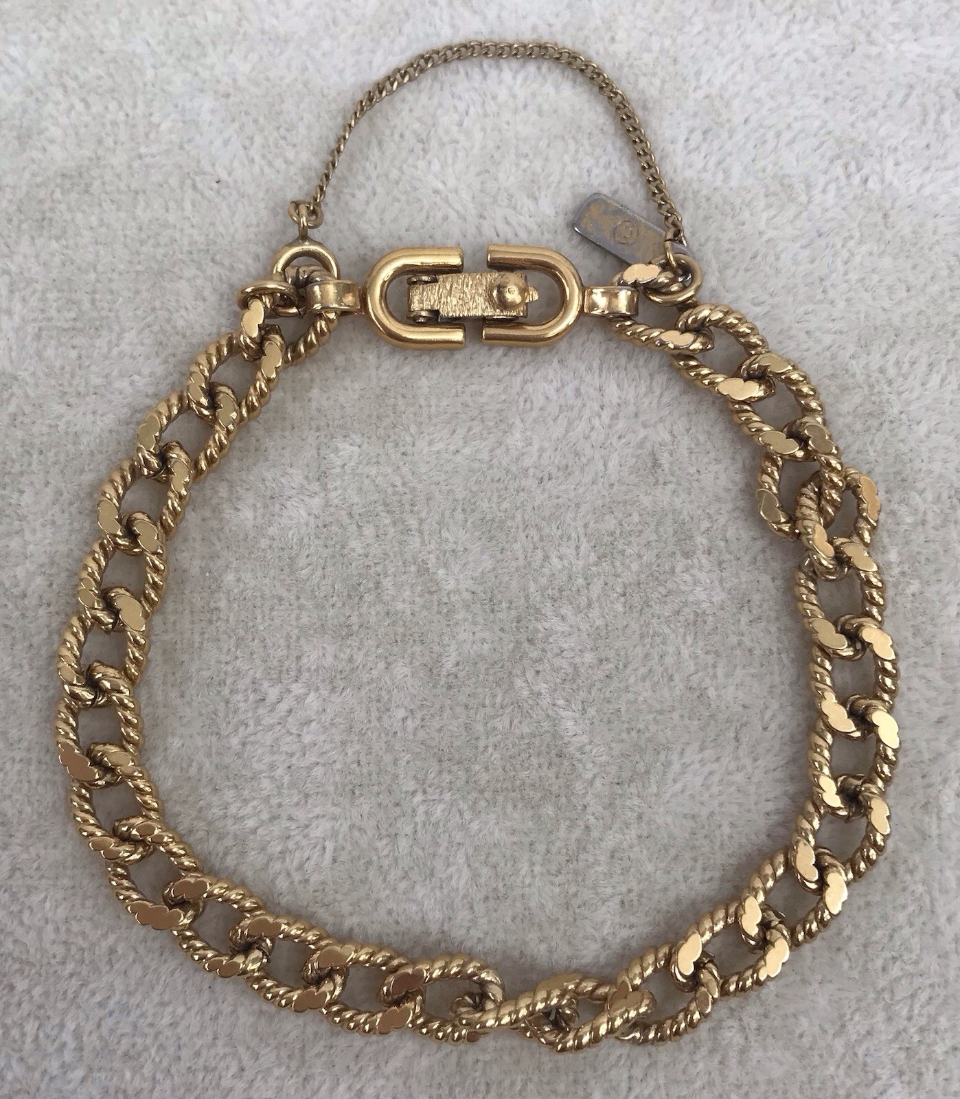 Vintage Monet Link Bracelet With Clasp Gold Tone W/ Safety Chain Signed
