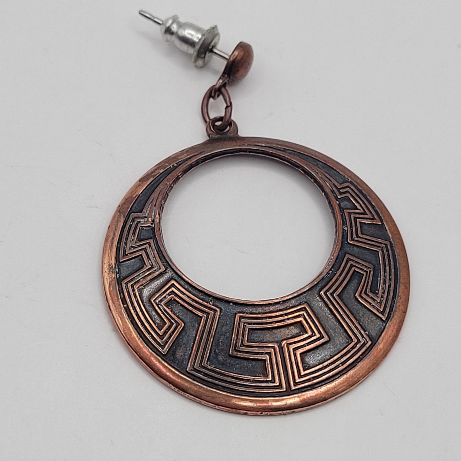 Vintage Sunbell Circle Copper Color Metal Dangle Drop Hoop Earrings Southwest
