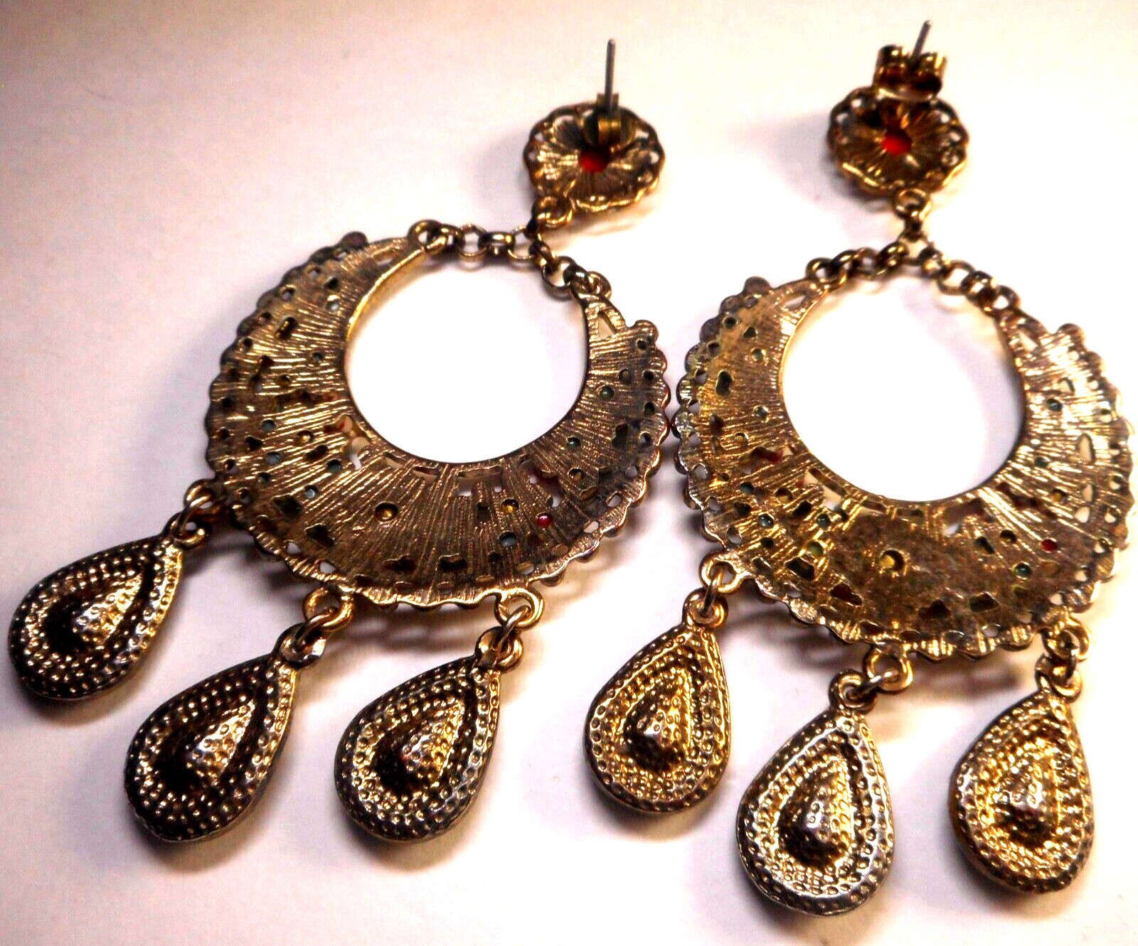 Vtg Designer Crystal Acrylic Goldtone SW Style Pierced Dangle Earrings