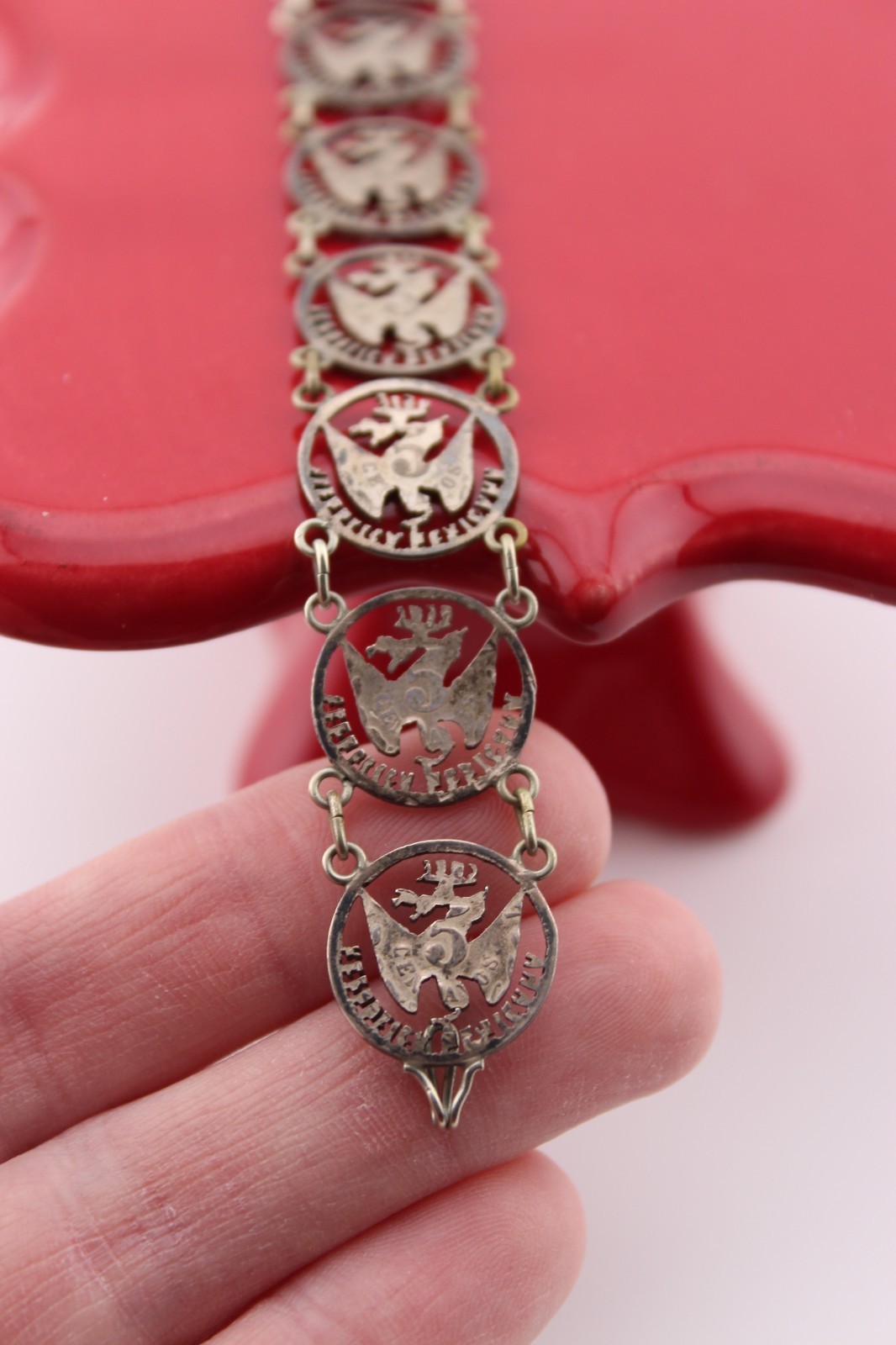 Antique 1880s silver Mexican Republic cut out coin panel bracelet 7.25″