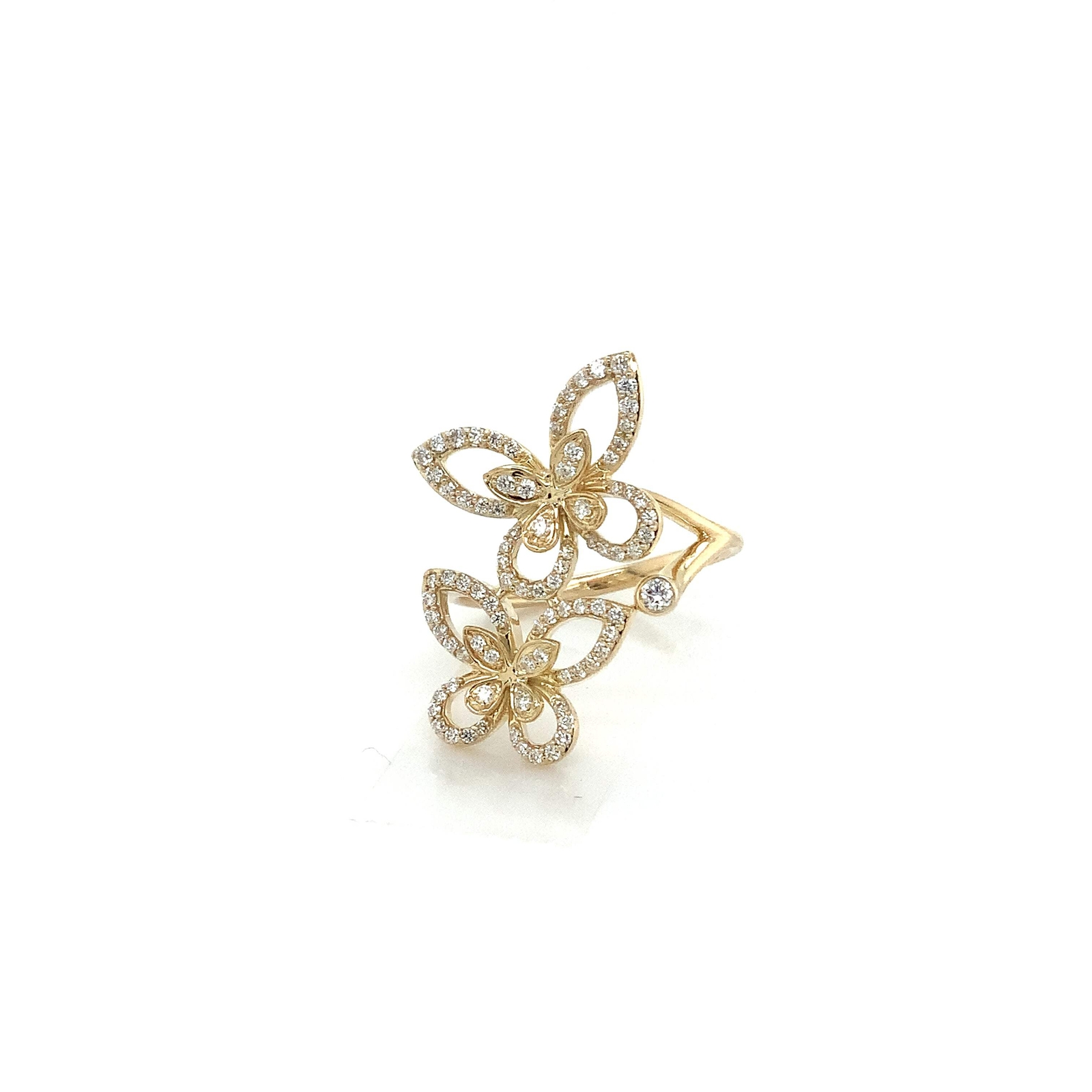Roman+Jules 2 Butterfly Bypass Right Hand Diamond Ring Fashioned in 14K Y/G