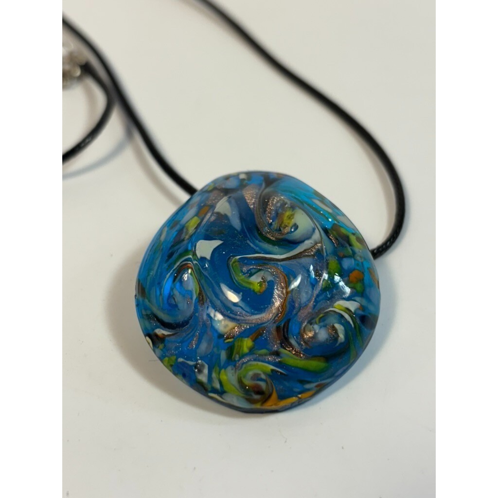 Vintage Necklace Art Glass Boho Pendant 2000s Cord Retro Accessory Y2K Look