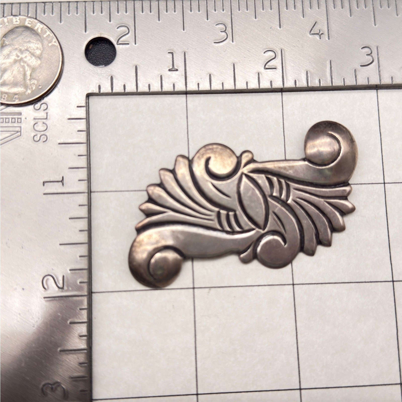 Vintage Art Nouveau Floral Scroll Taxco 980 Sterling Silver Brooch Pin