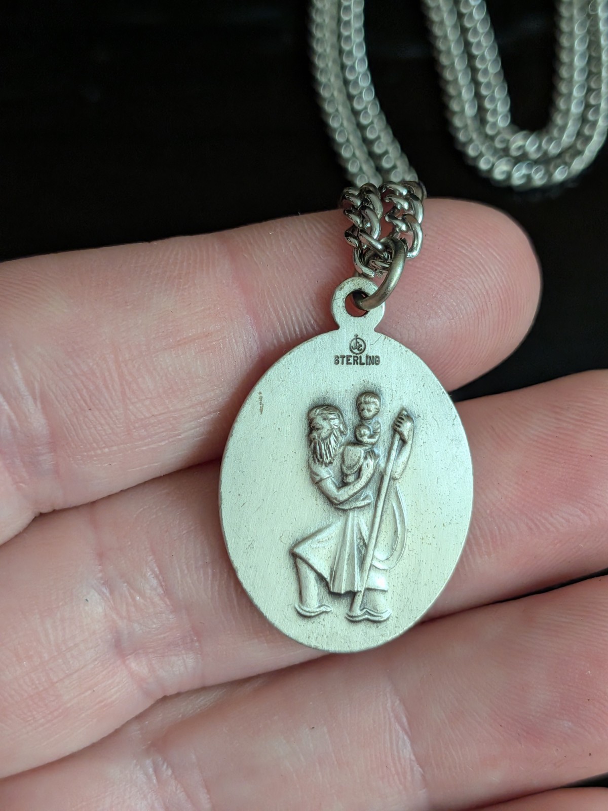VTG Sterling St CHRISTOPHER PROTECT US Sports Necklace Rosary Medal Jewelry