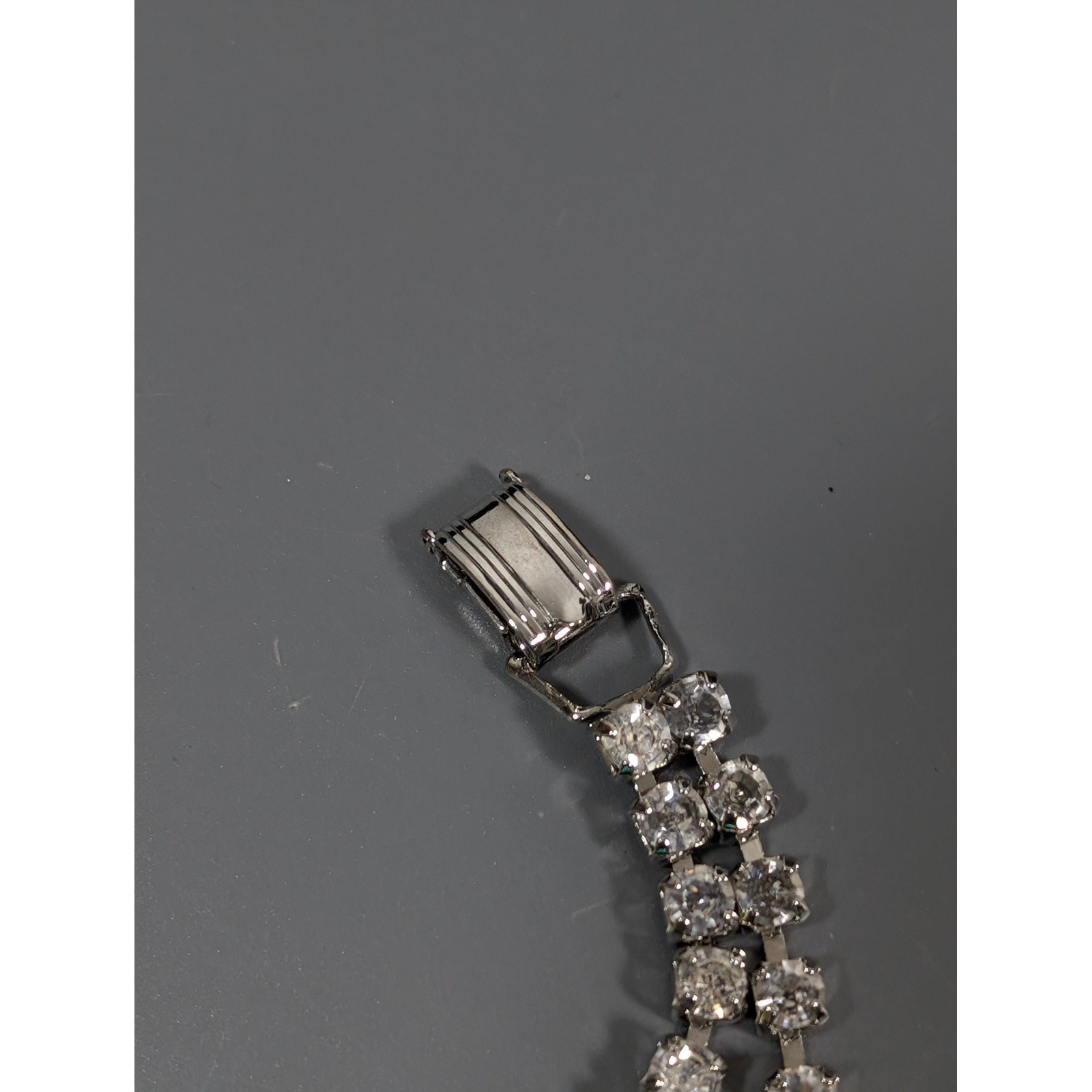 Vintage Black Clear Rhinestone Bracelet Silver Tone Glass Stones 7 Inch