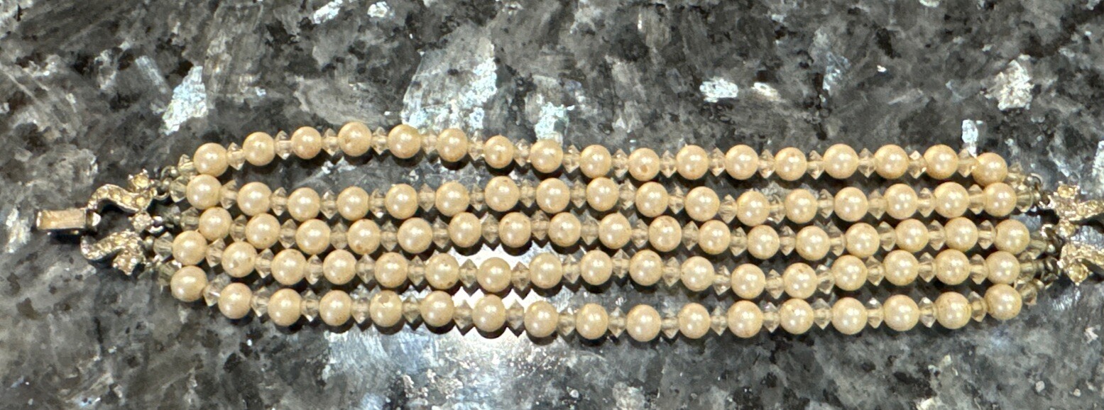 Authentic Vintage Signed Marvella 5 Strand Faux Pearl Bracelet 7 1/4 In Rare