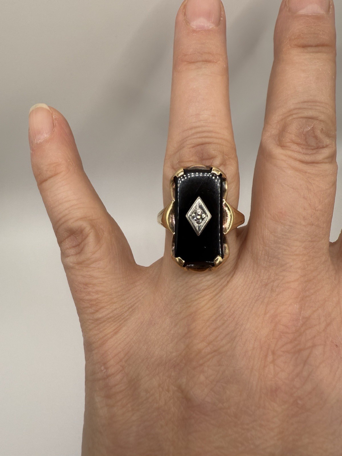 Antique Black Onyx and Diamond Ring