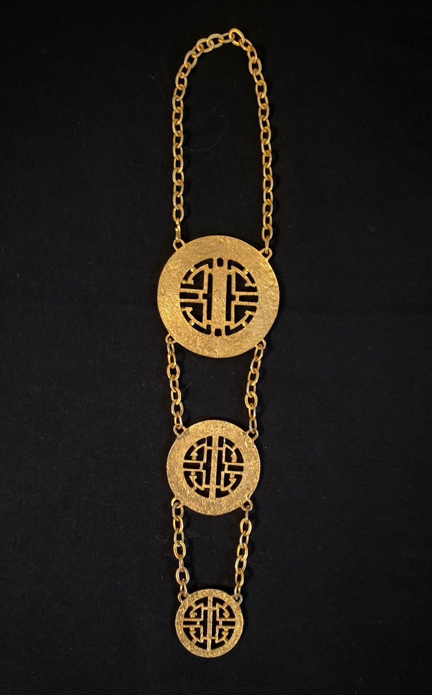 Vtg Alexis Kirk Large 3 Medallion Asian Style Necklace Runway