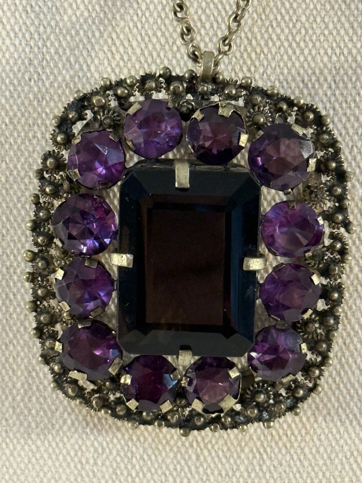 Vintage Thai Amethyst Smoky Quartz Pendant Large Statement Necklace