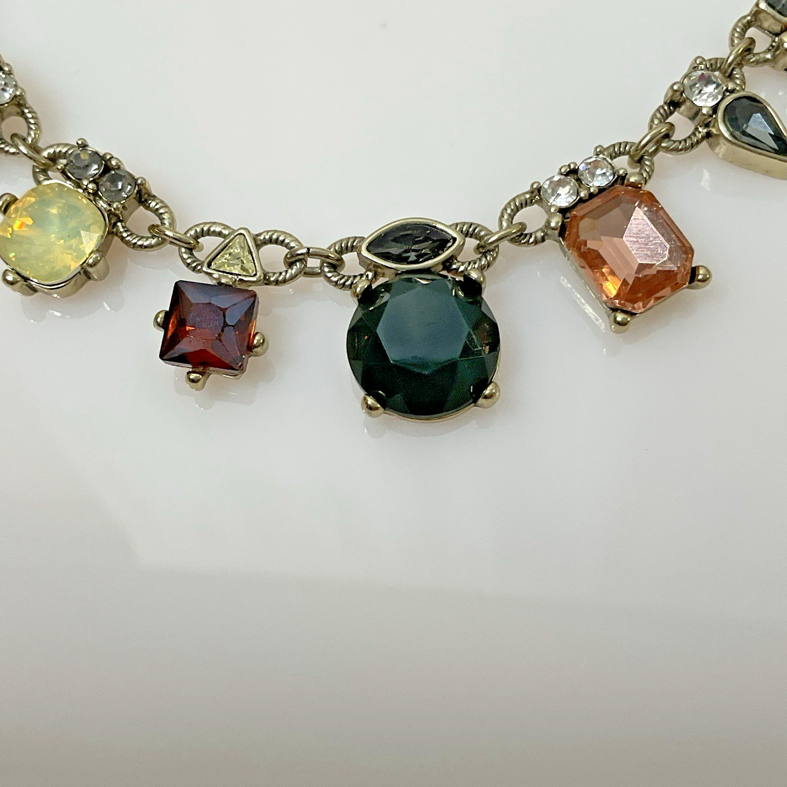 LOFT Multicolor Glass Rhinestone Necklace Silver Tone Adjustable 17” – 19”