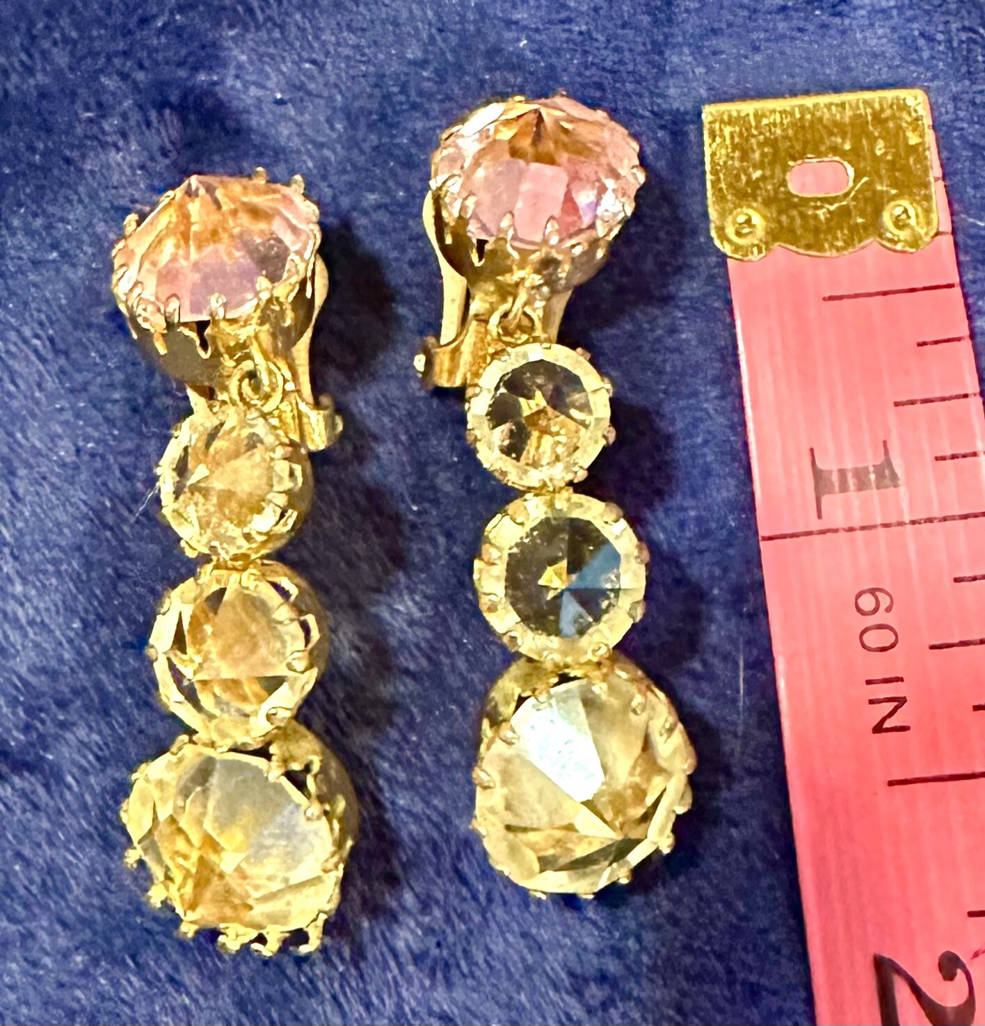 Vintage Schreiner Muted Pink & Yellow Drop Teired Clip Earrings