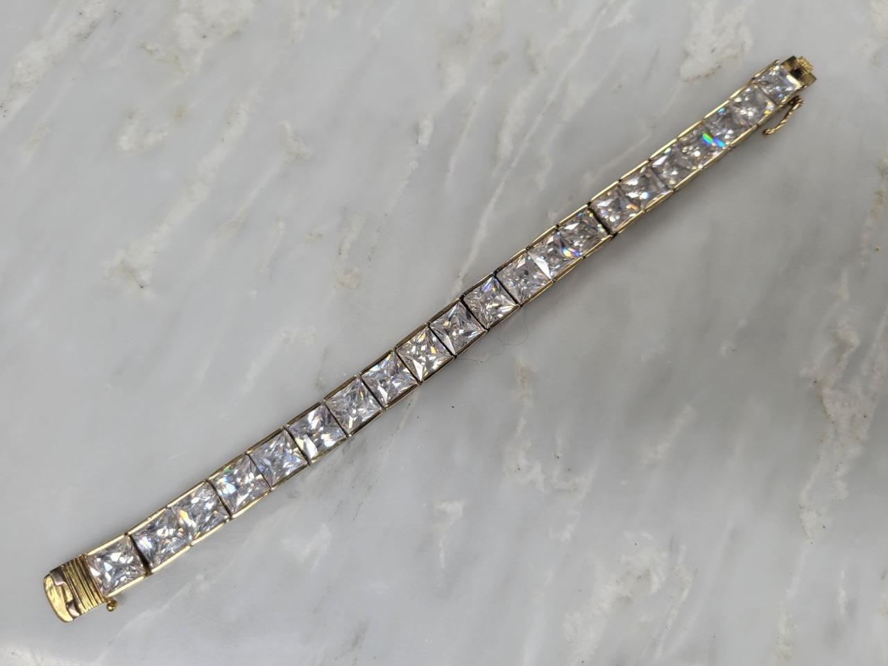Gold Plated Sterling Silver Clear Stones Tennis Bracelet 7-1/2″ ~ 44g ~ 16-G231