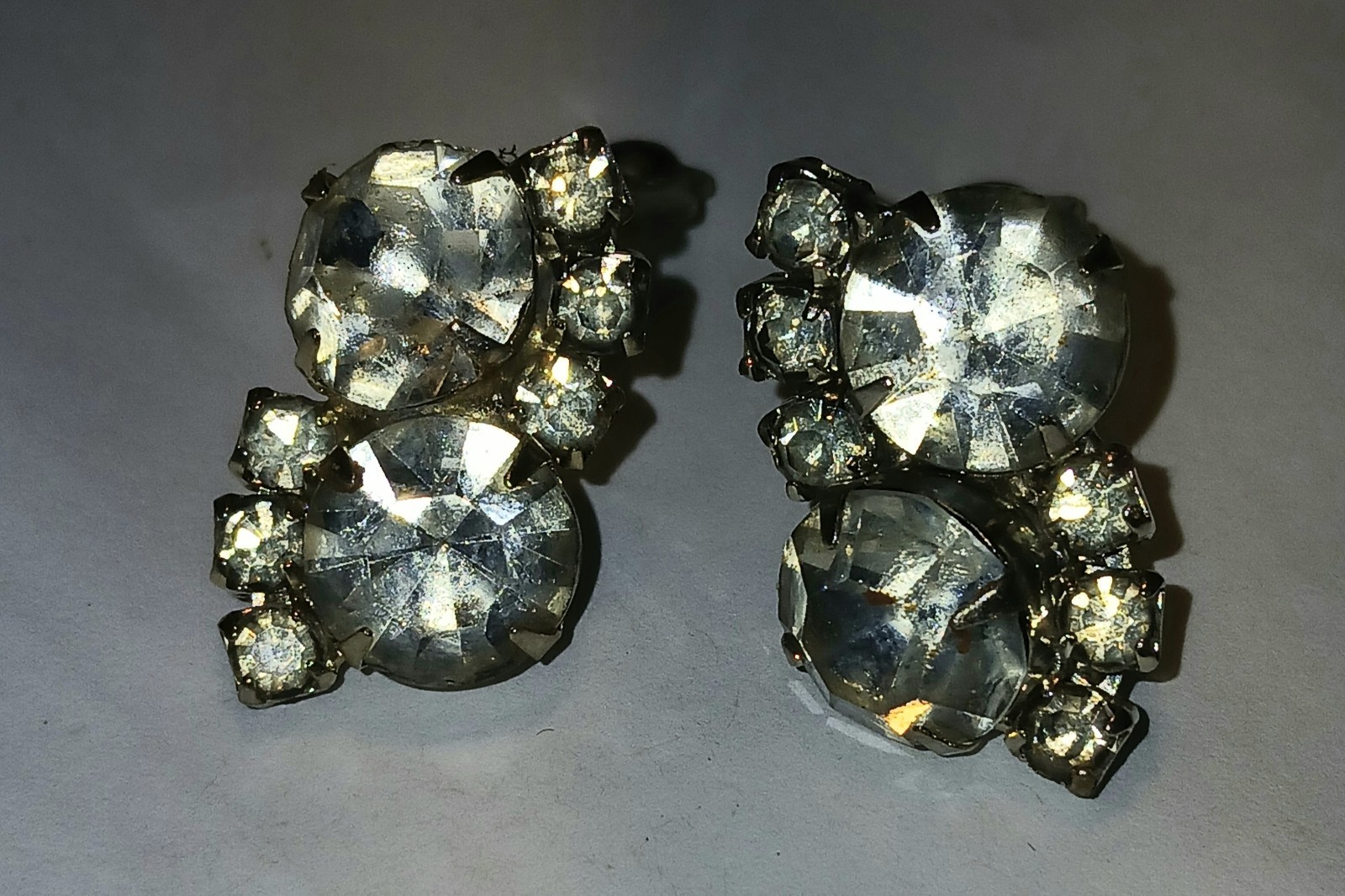 Vintage genuine crystal cluster clip on earrings faceted- vintage
