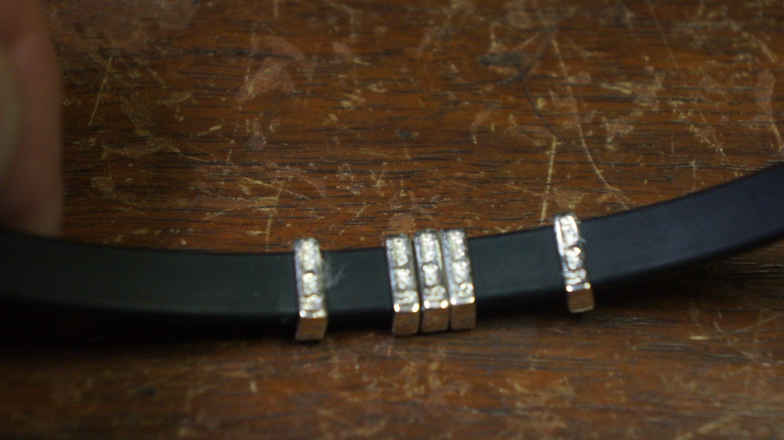 Contemporary Ster. Silver CZ Slide Charm Black Rubber Bracelet 2.5″ LOT 19