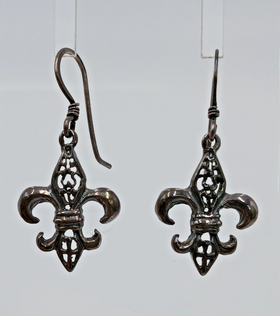 VTG 925 Fleur De Lis Dangle Earrings 1.5in Drop Sterling Silver 2g Estate