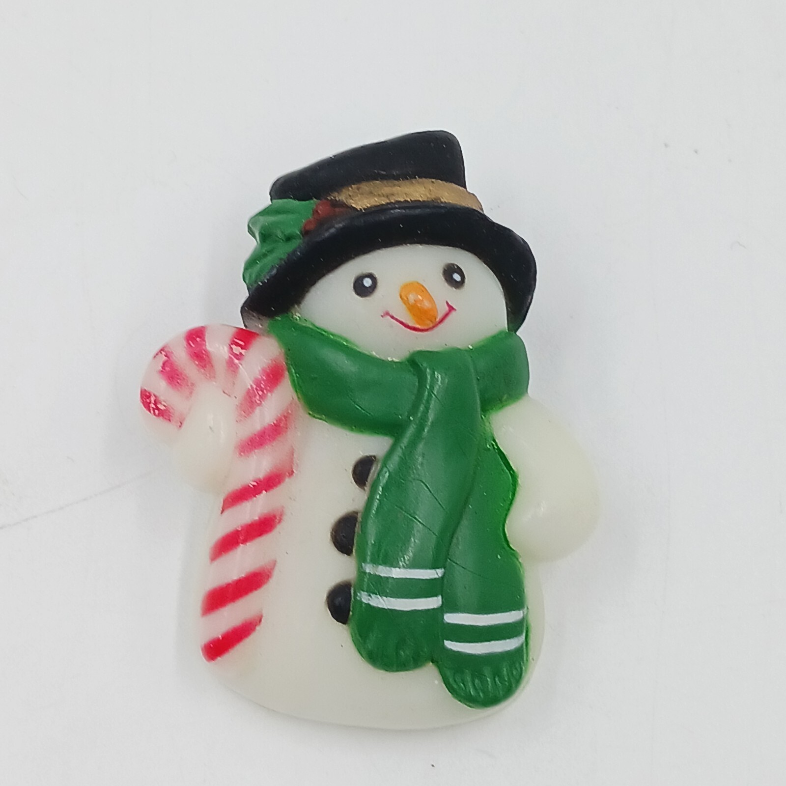 Fun World S. Lehman Snowman Brooch Pin Holly Candy Cane & Green Scarf Vintage