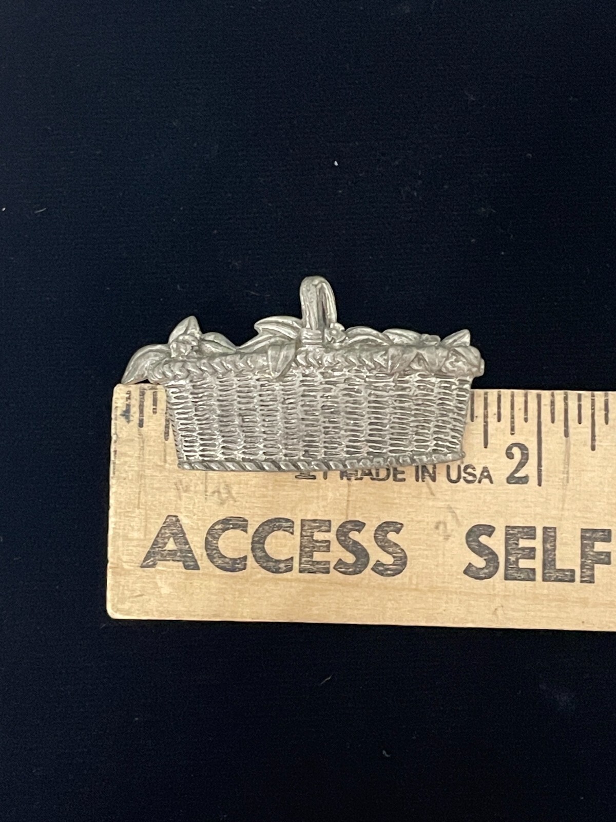 VTG Flower Brooch Pewter Picnic Basket Signed Clift Pin FREE SHIPPING