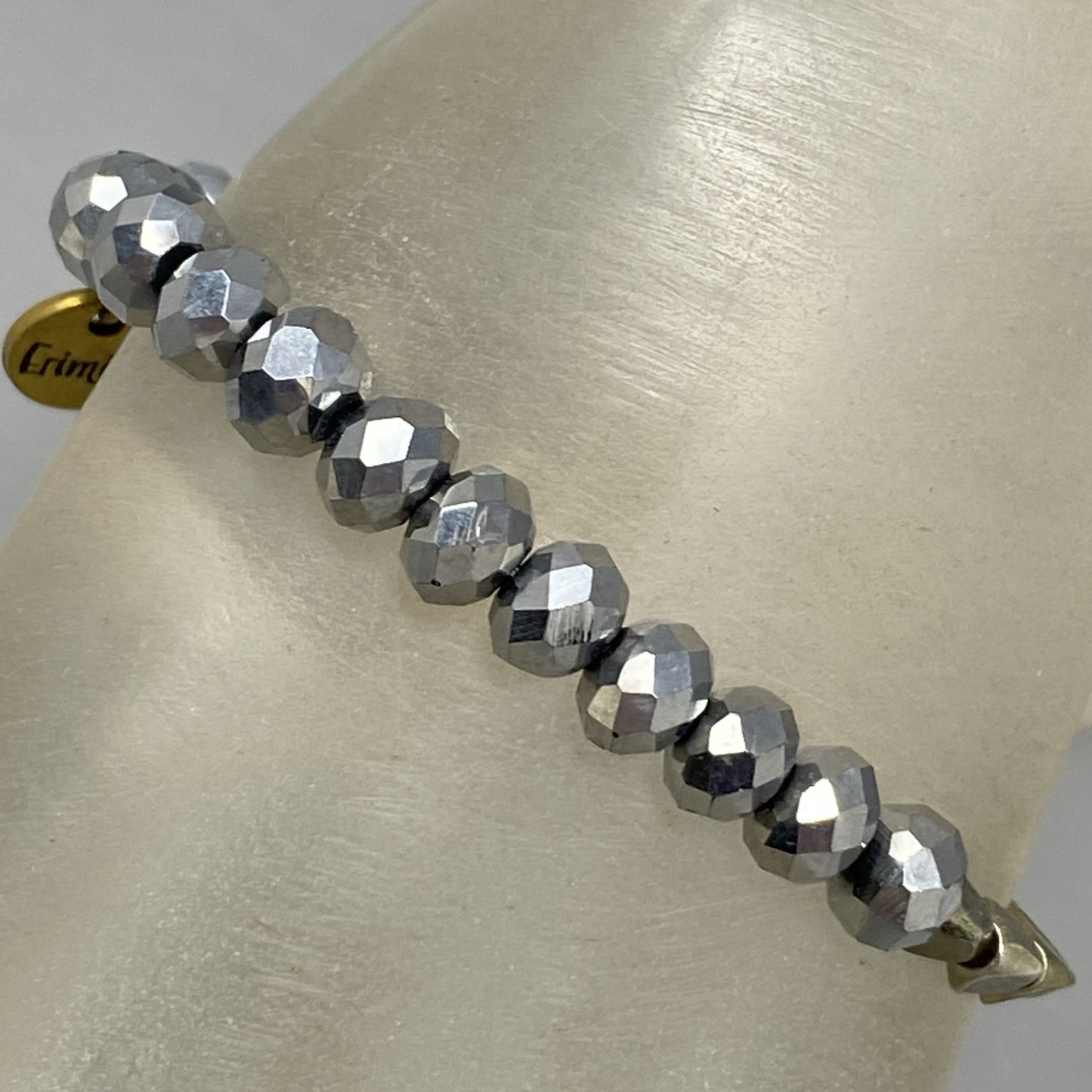Erimish Glass Beaded Bracelet Silver Gold Faceted Fire Polished Stretch 6.5″