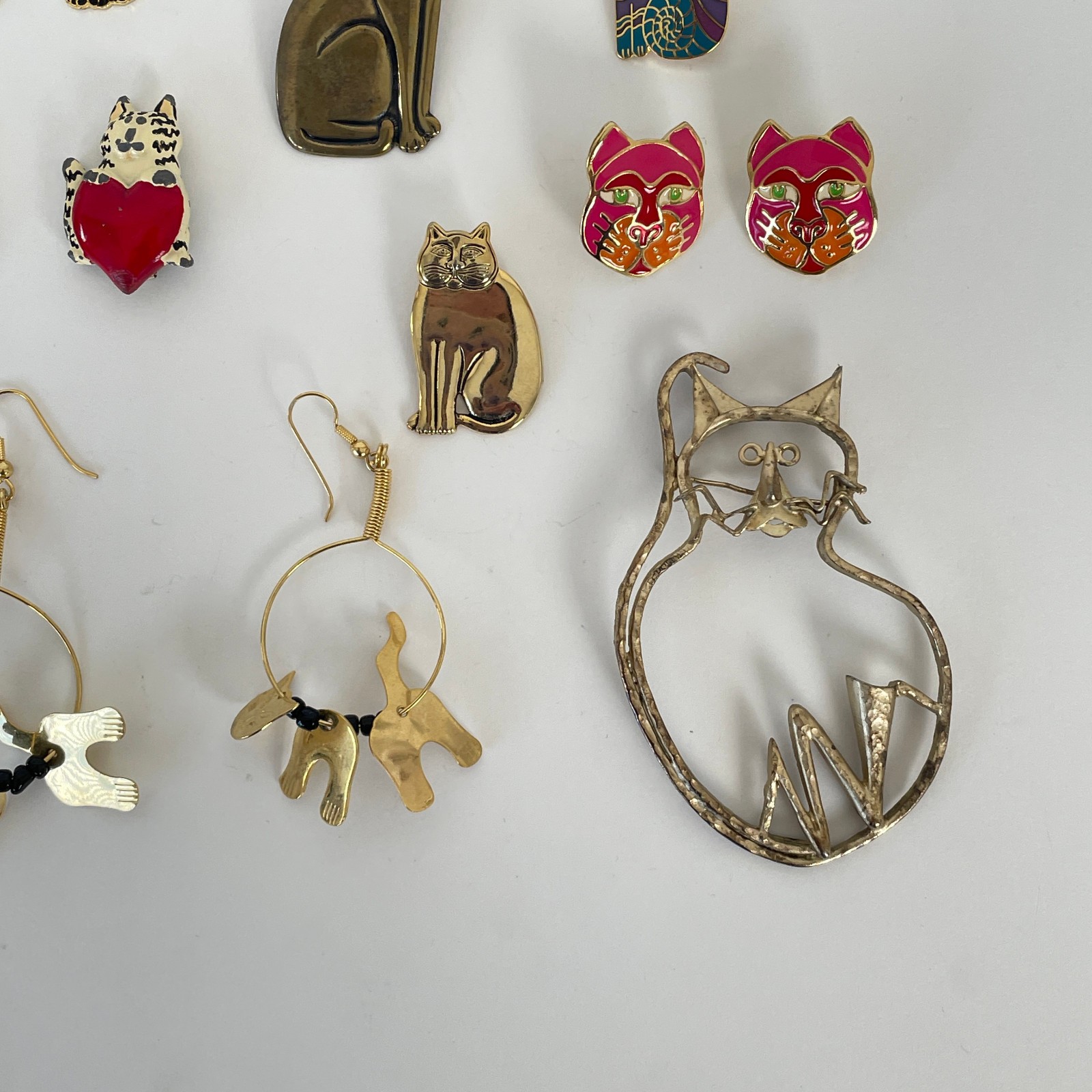 Vtg WHIMSICAL CAT Brooch Lot 50s 70s 80s Jewelry Artisan Burch Pinback Earrings