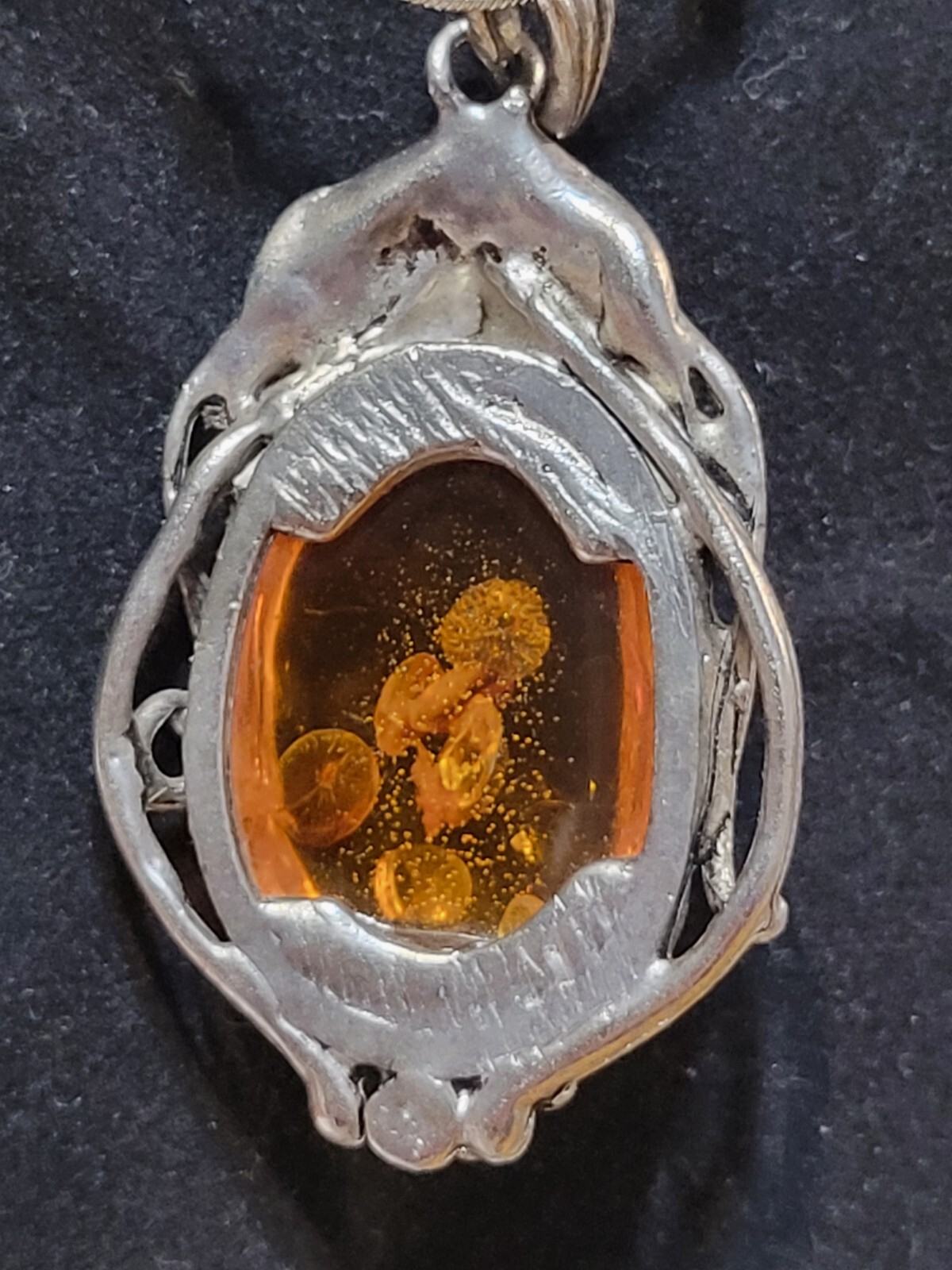 Vintage Art Nouveau Style One Of a Kind Honey Amber & 925 Pendant