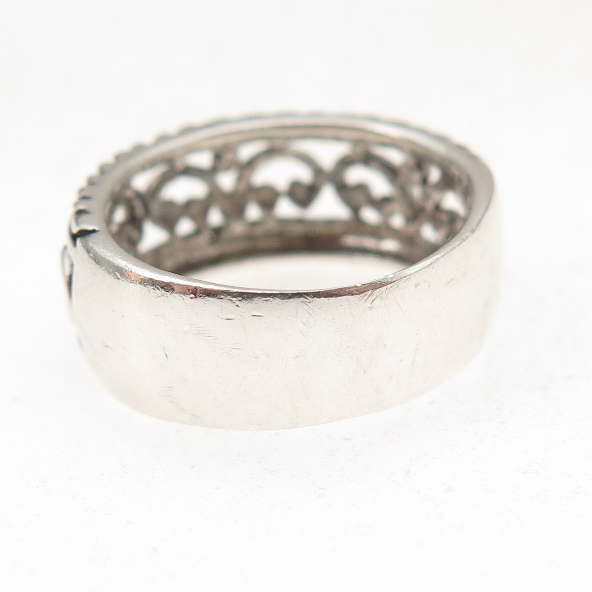 925 Sterling Silver Vintage Floral Oxidized Ring Size 7.25