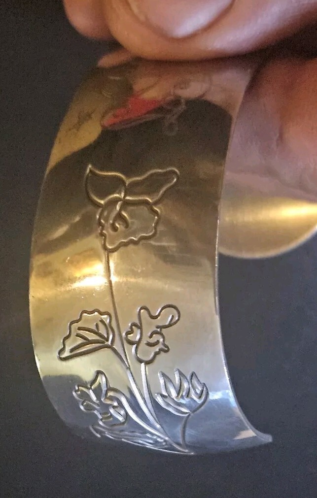 Violet: MJ Pewter Stamped; February Flower of The Month, Cuff Bracelet Violet