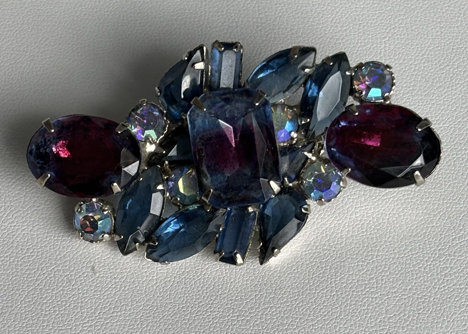 Vintage Violet Purple & Blue Rhinestone Brooch Julianna Style