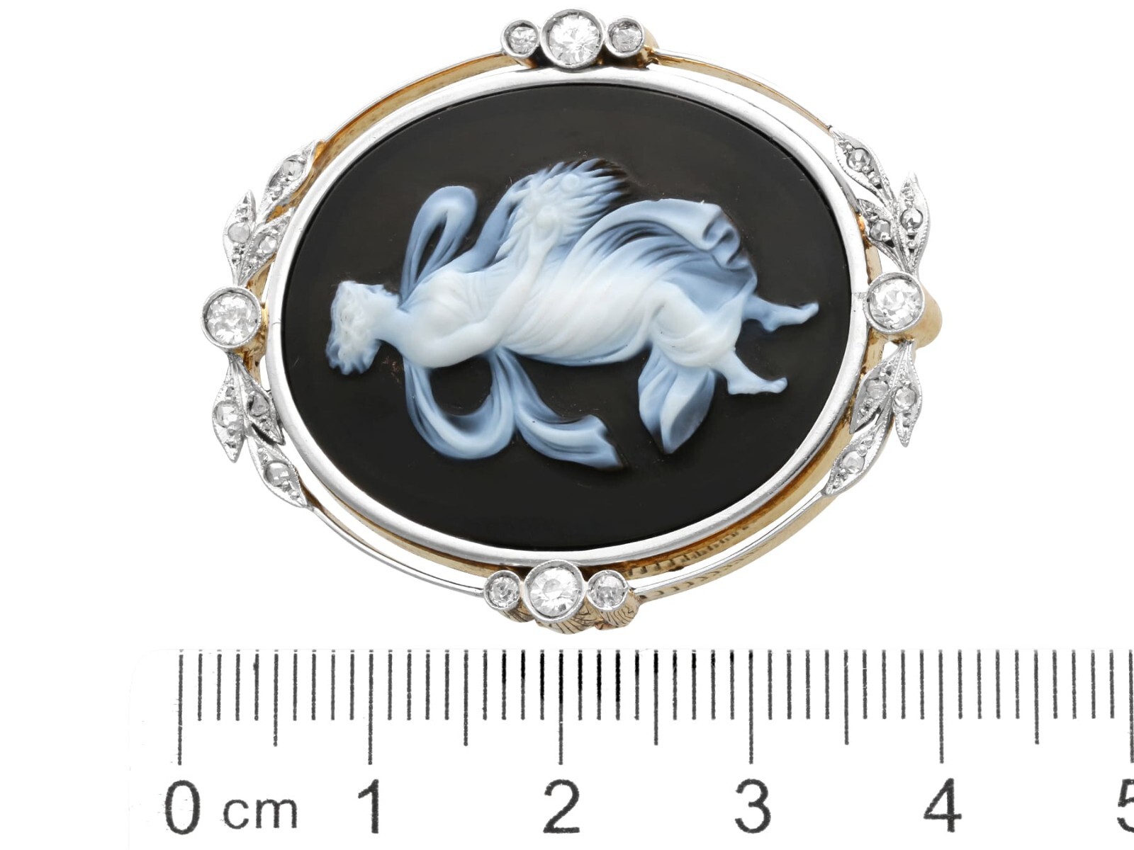 Hardstone and 0.78Ct Diamond, 18k Yellow Gold Black Cameo Brooch Circa 1880
