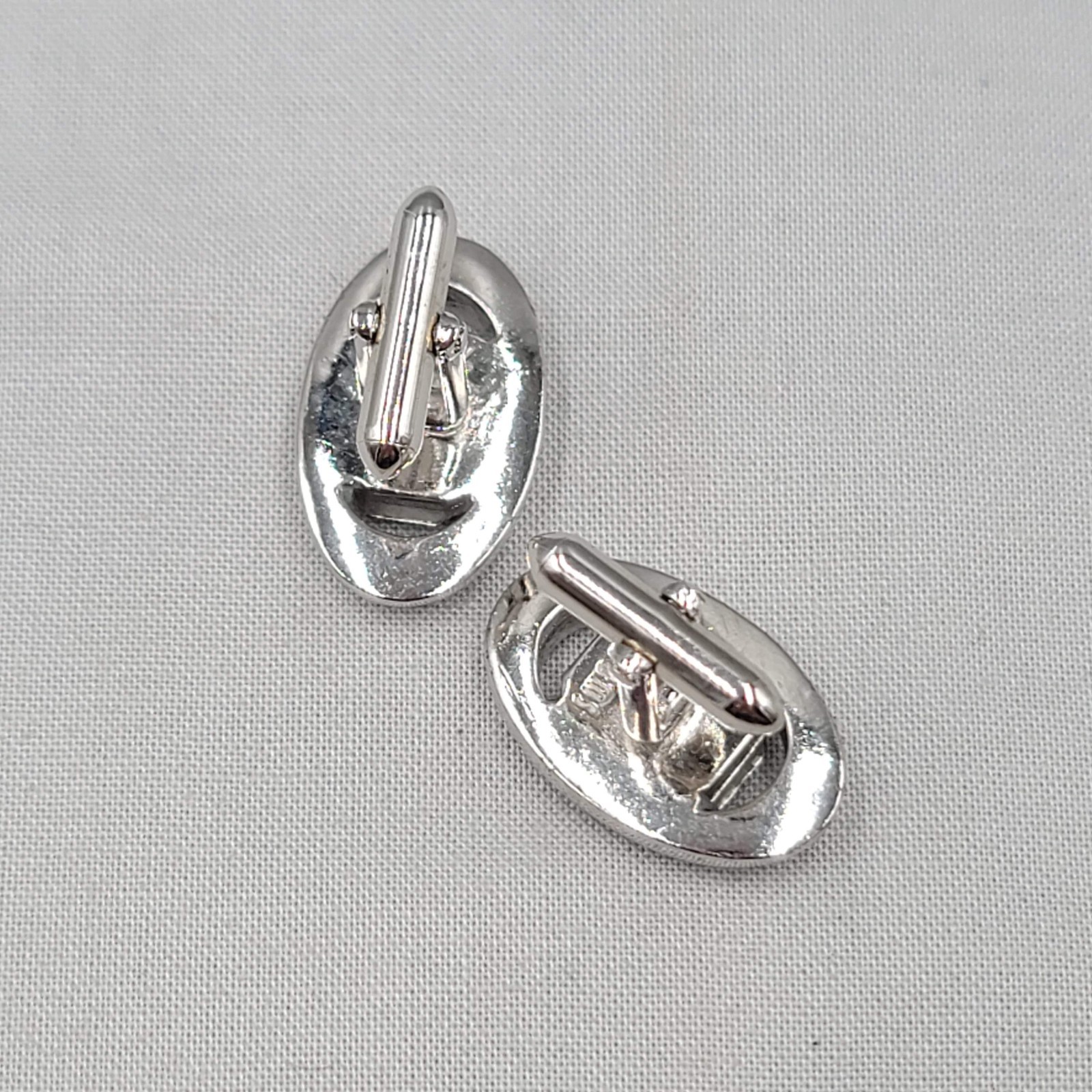 Vintage Swank Mens Cufflinks Green Rhinestone Silver tone Oval 1″
