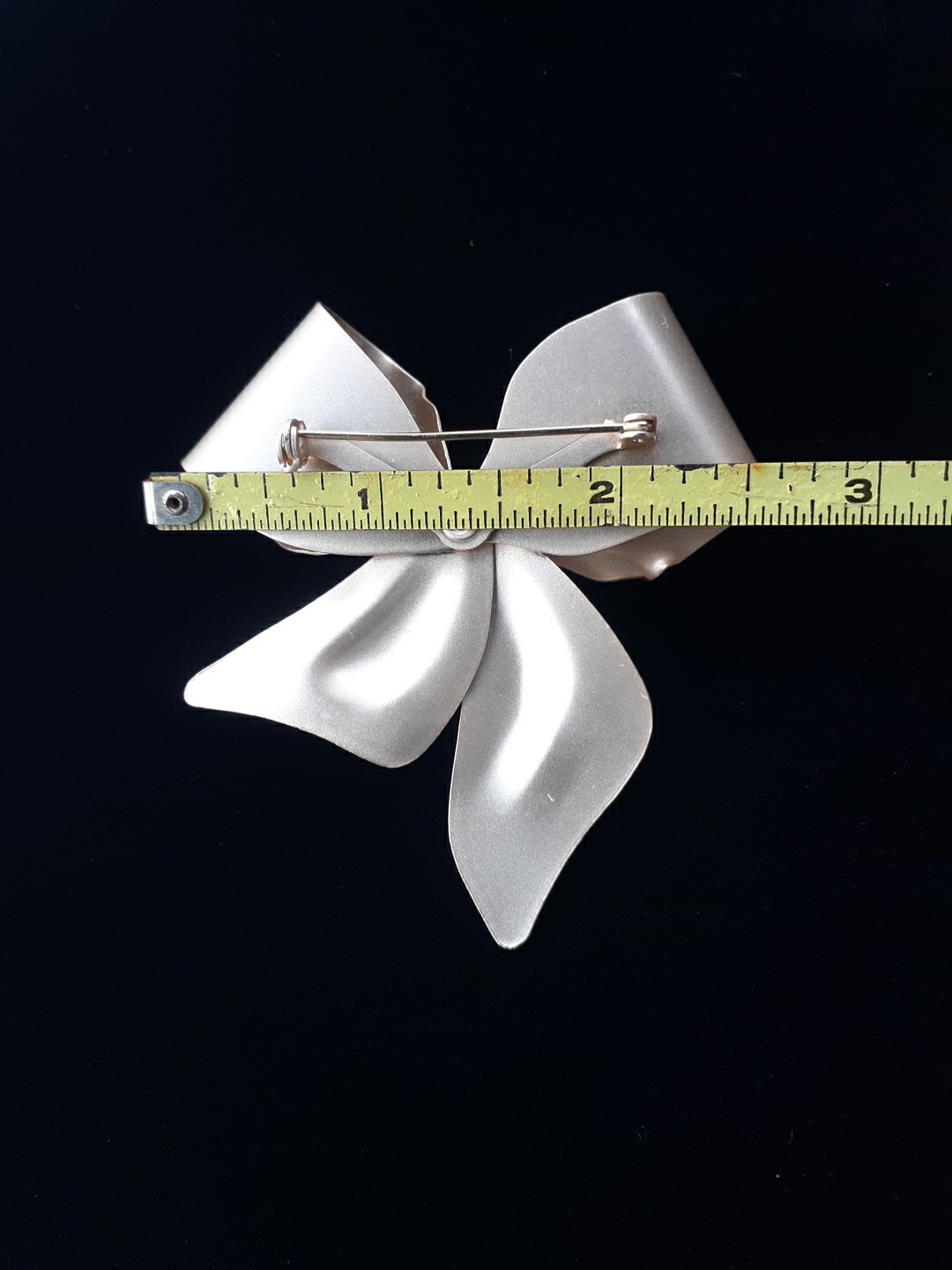 Vintage Large Satin Enamel Rhinestones Bow Brooch Pin
