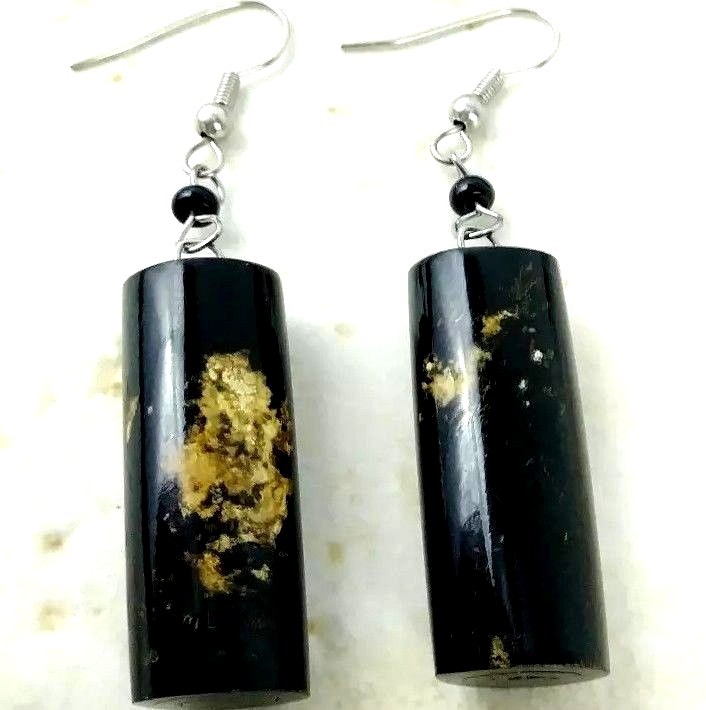 Black Coral Extra Large Vintage Earrings 1 cm Thick x 3 cm Long Hand Polished