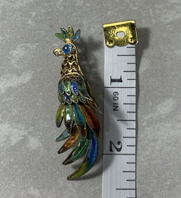 ANTIQUE CHINESE GOLD COLORFUL ENAMEL COCKATOO PARROT PIN 800