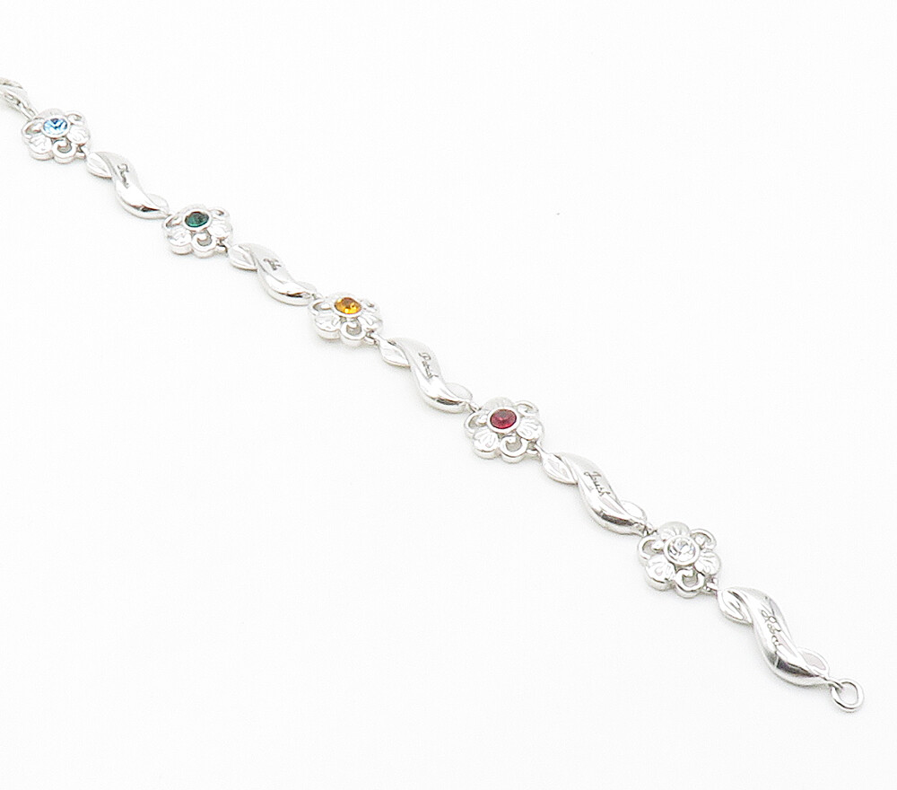 925 Sterling Silver Cubic Zirconia Citrine & Topaz Chain Bracelet BT5803