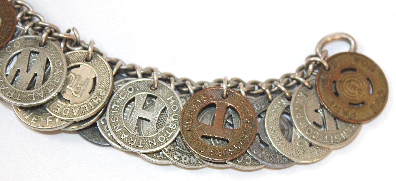 Vintage 1930’s-1950’s Transportation Token, Transit, Bus, Subway Charm Bracelet