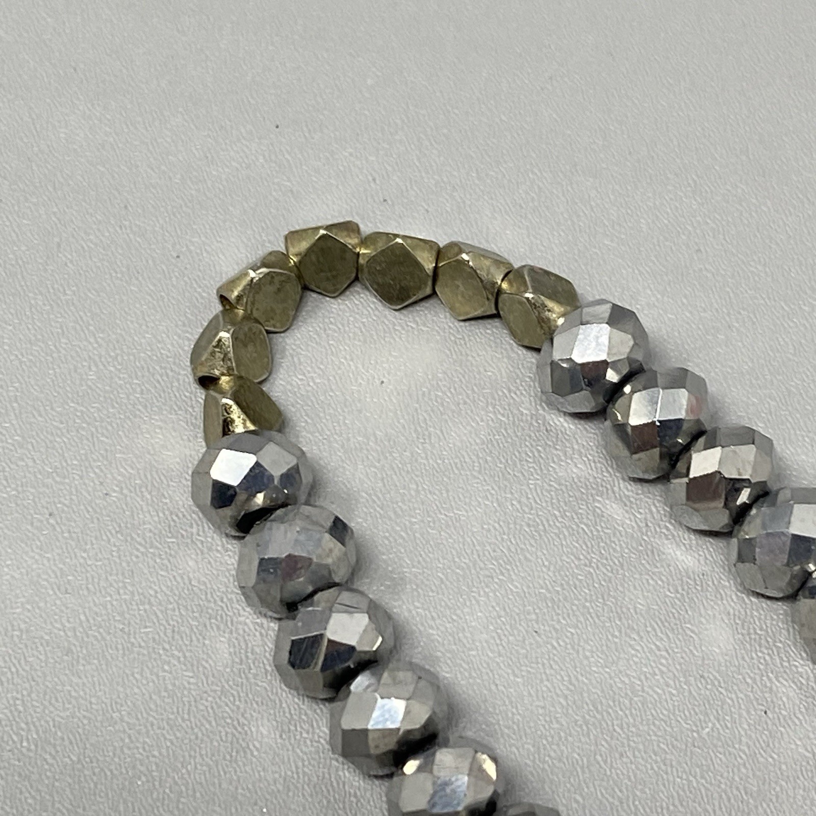 Erimish Glass Beaded Bracelet Silver Gold Faceted Fire Polished Stretch 6.5″