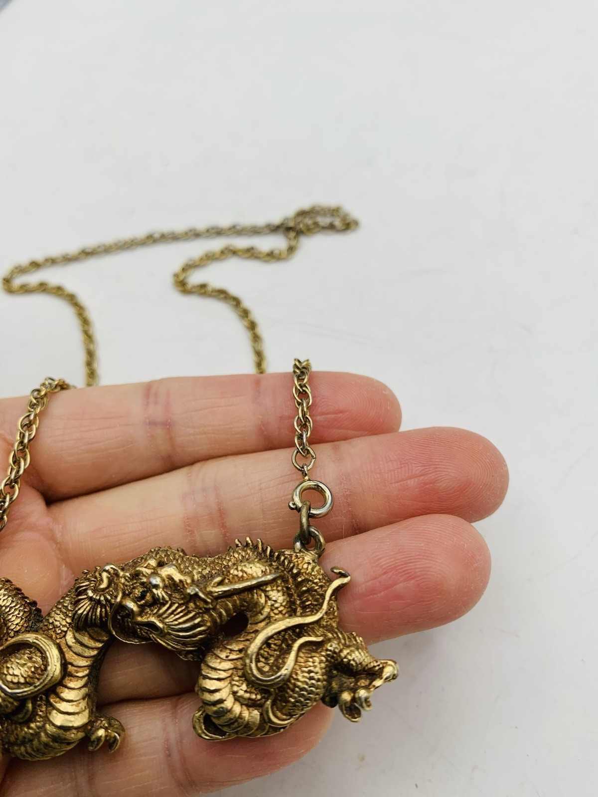 Vintage Alva Museum Replica Gold Tone Menuki Asian Japanese Dragon 18” Necklace