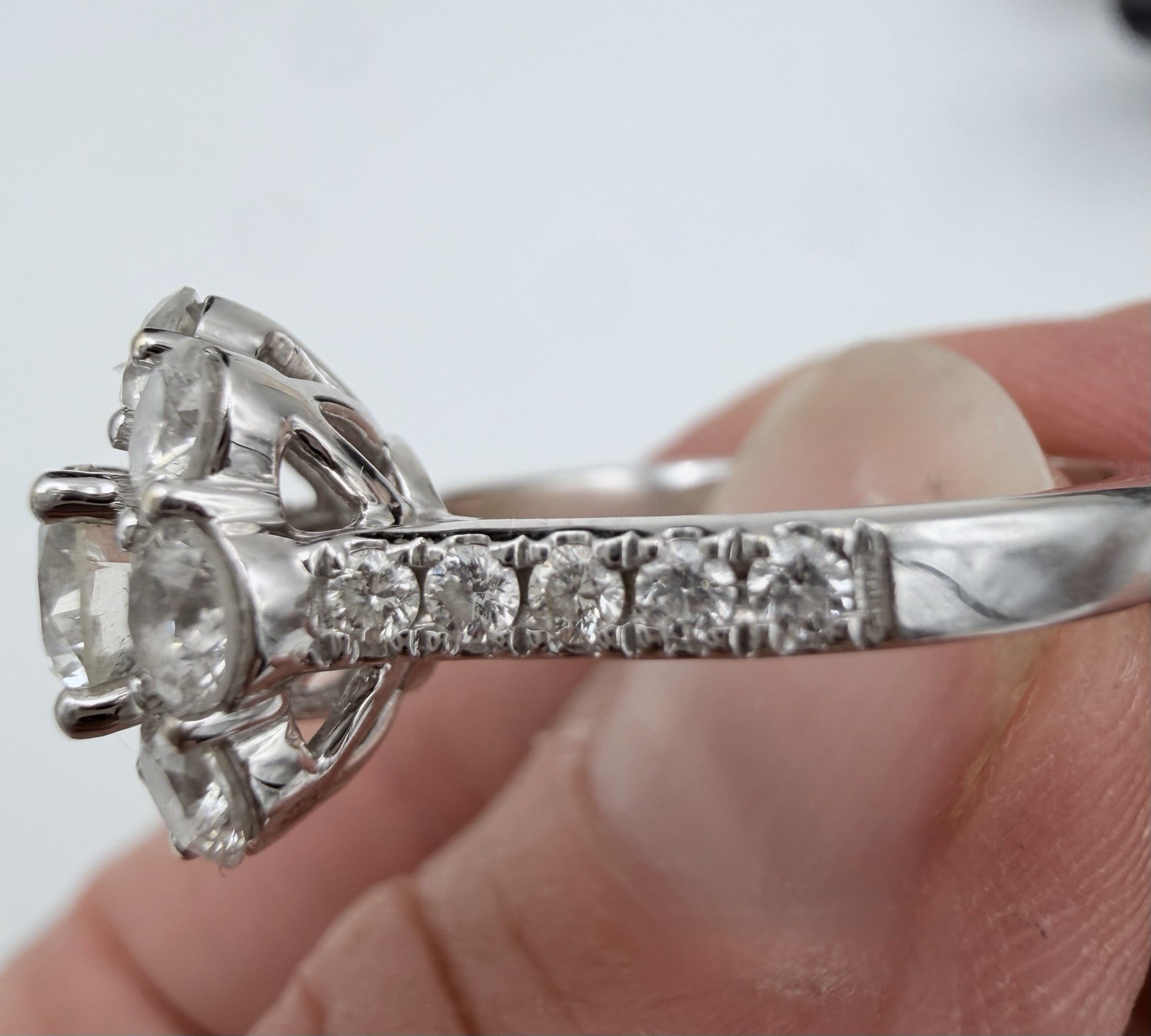 GORGEOUS 18K WHITE GOLD & NATURAL DIAMOND CLUSTER RING 2.29 CTW “JGJ” 6 3/4