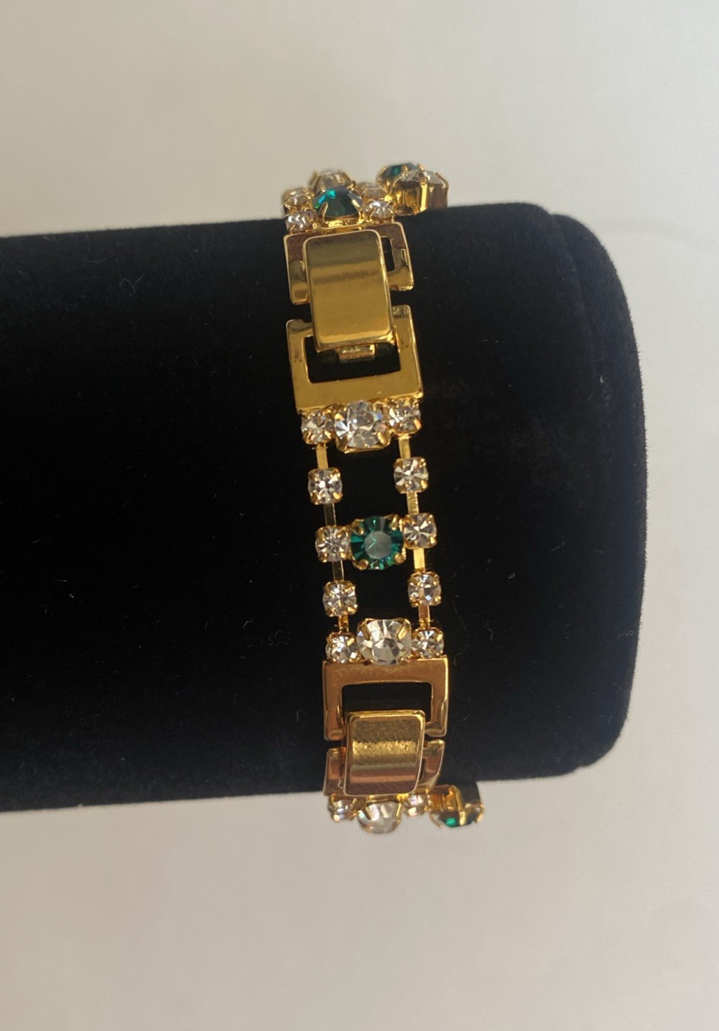 Camrose & Kross Jackie Kennedy JBK Emerald Crystal Gold Chain Link Bracelet