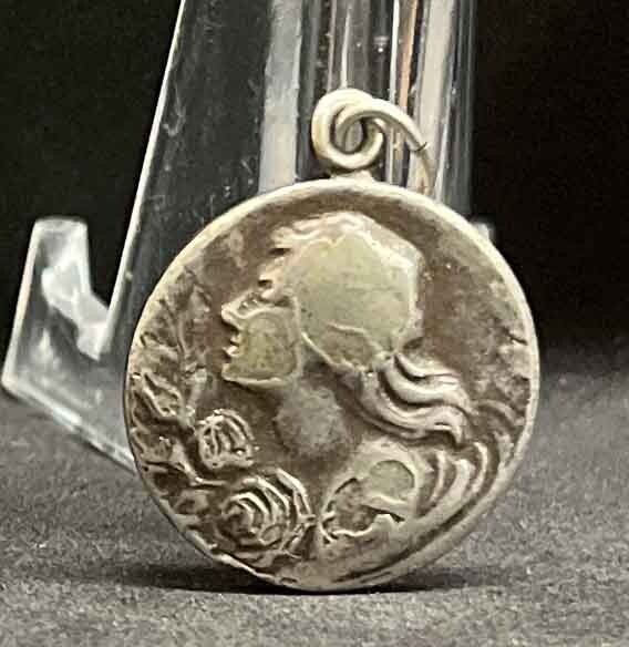 France circa 1920 antique Art Nouveau Beautiful Lady design charm medal pendant