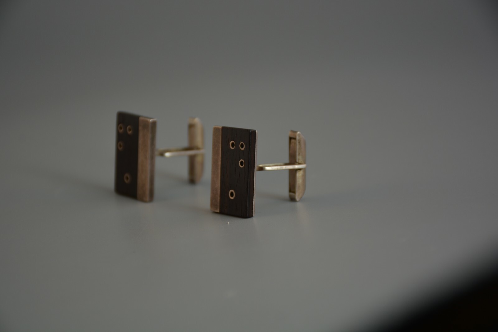 Vtg Midcentury Modernist Cufflinks – Wood Silver – Sigfredo Pineda Taxco Mexico