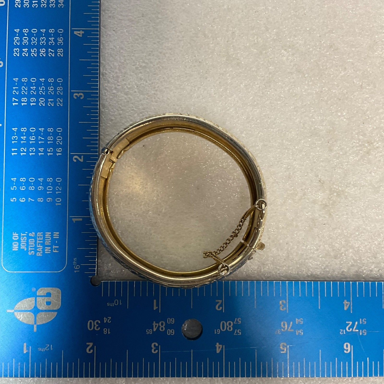 Vintage Coro Gold Tone Hinged Bangle Bracelet 7.25in Floral Engraved SafetyChain