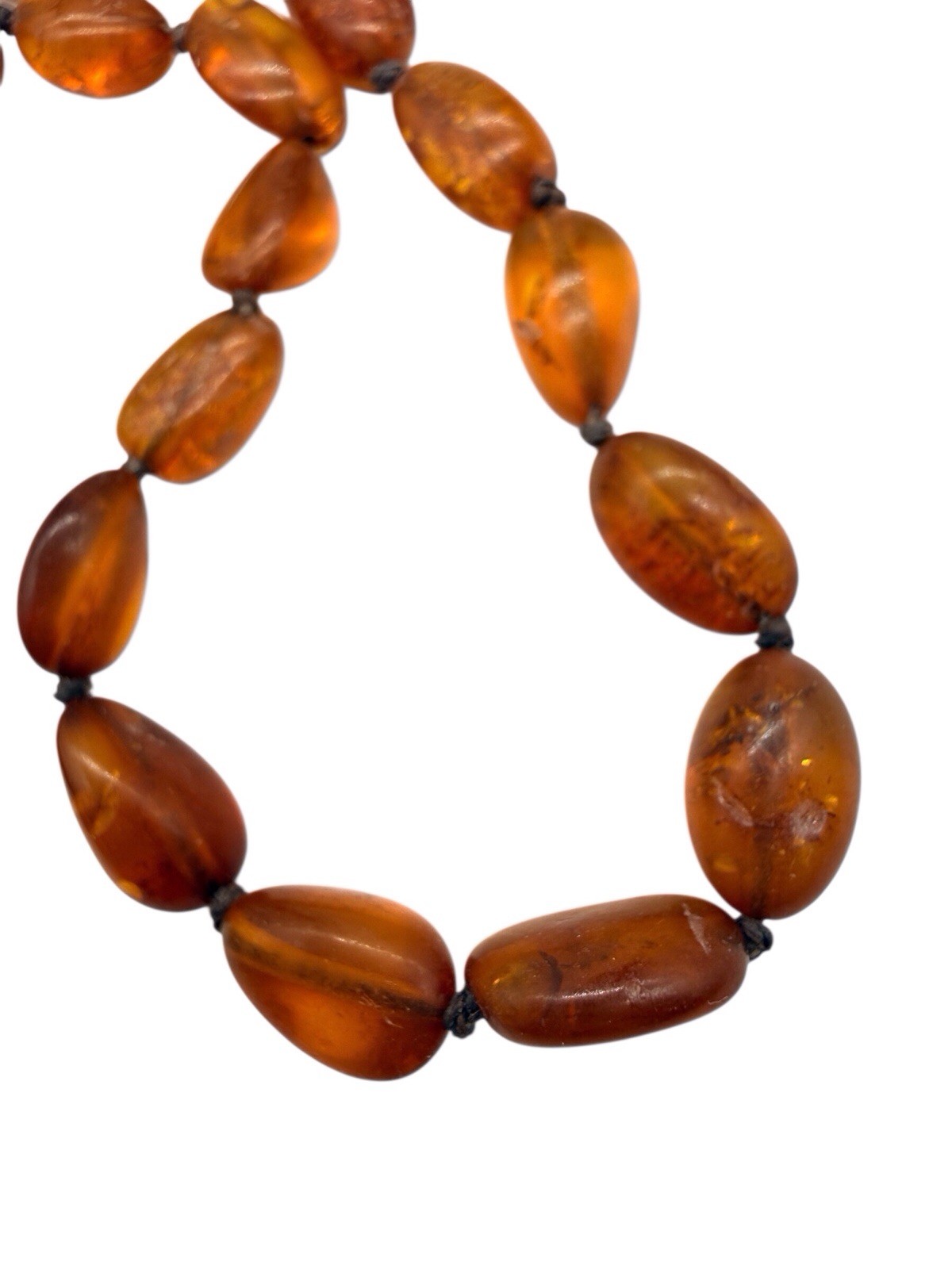 Vintage Natural Honey Amber Small Necklace Choker Gold P. Clasp Hand Knotted A9