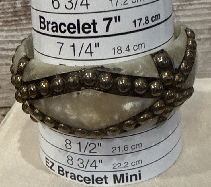 Off White Marbled Bracelet Brass Studded Bangle Boho Vintage 7.5”