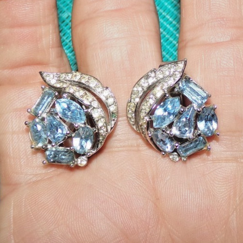 RARE!! signed Crown Trifari earrings with amazing blue stones-OMG!!