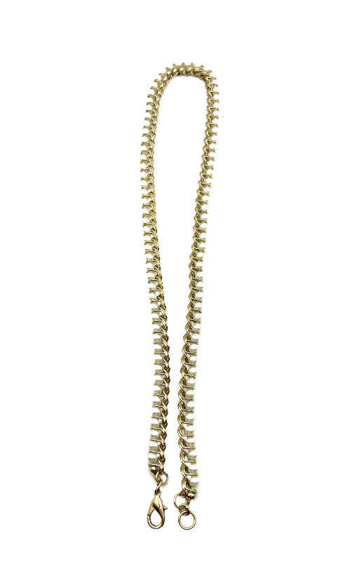 Vintage Gold Tone Faux Pearl Necklace Curb Linked Wire Wrapped 17” Costume GUC