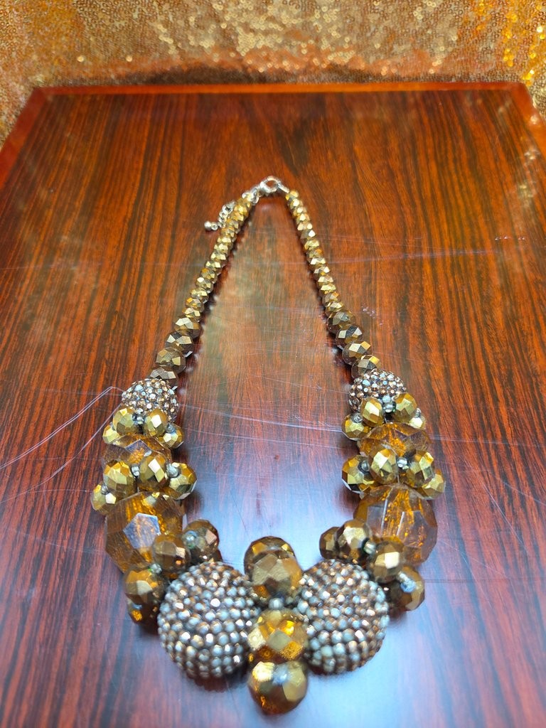 Vintage Gold-Tone Beaded Statement Necklace