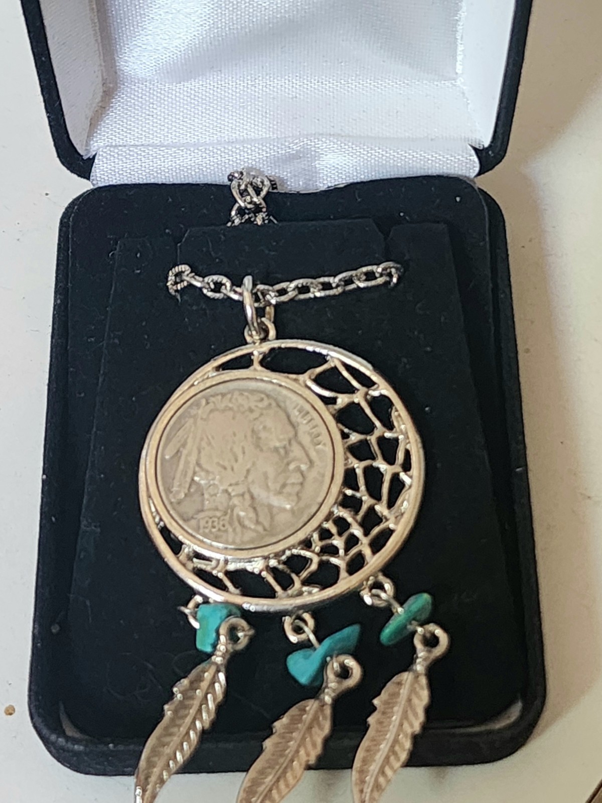 Vintage American Historic Society 1936 Buffalo Nickel Pendant Necklace COA NIB