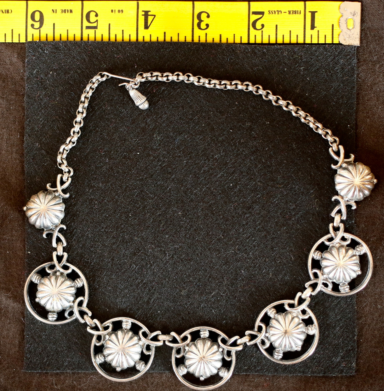 Vintage Pewter Necklace Adjustable 12″ to 17″ Shell or Abstract Modern