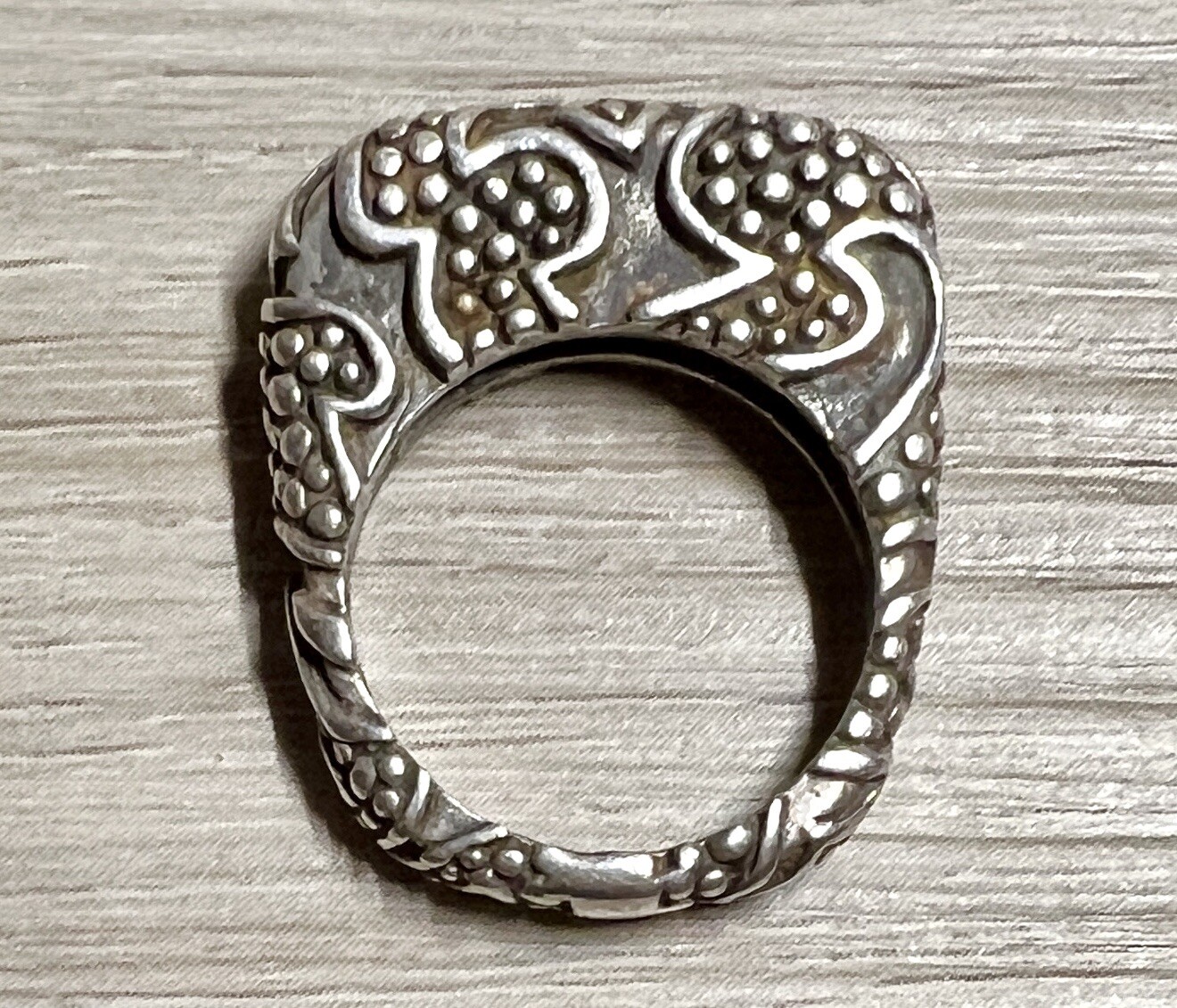 Vintage Designer Dian Malouf Sterling Silver Tall Tribal Stack Ring, Size 6.5